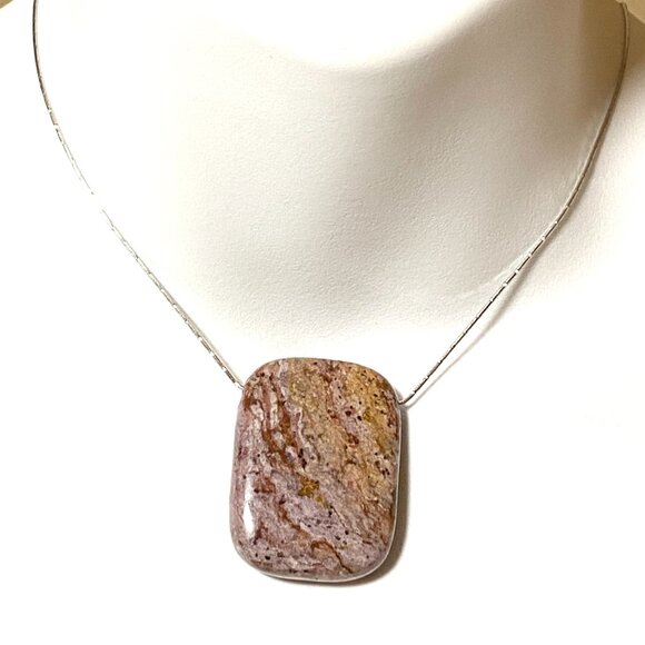 Natural Purple Brown Ocean Jasper Pendant, Large Rectangular Genuine Gemstone - Picture 6 of 12